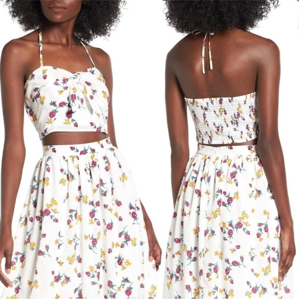 Leith women's front tie floral halter crop top size medium